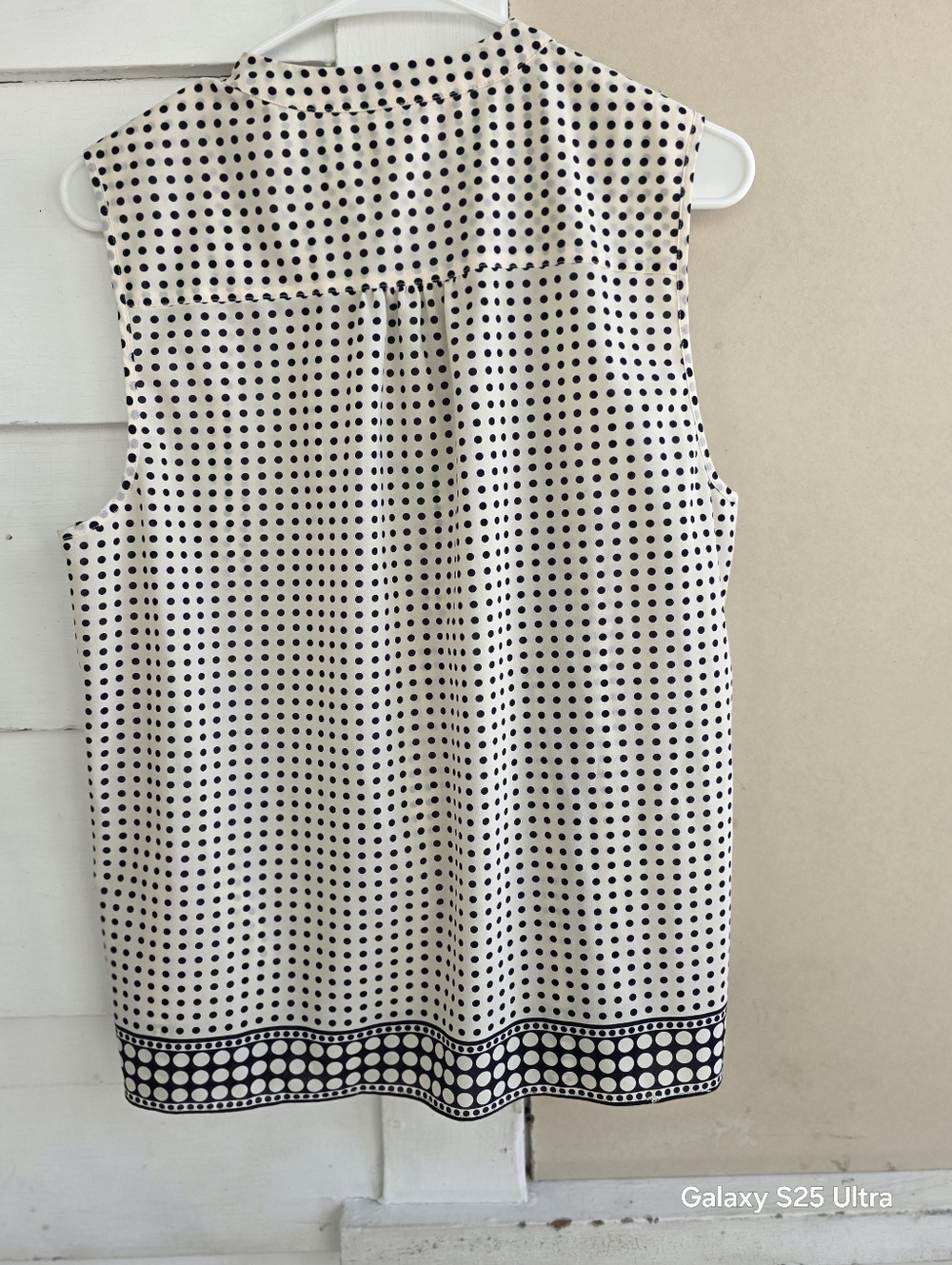 J. Crew Cream & Black Polka Dot Sleeveless Top with Pintuck Front - Picture 3 of 4